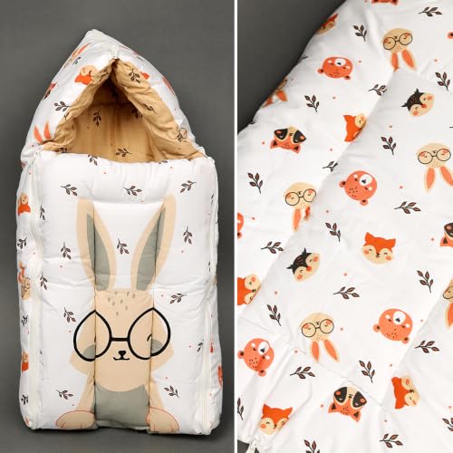 Image of Krildo 3 in 1 Baby Sleeping Bag & Carry Nest for Newborn, Portable Bamboo Cotton for 0-6 Months Infants, Holding Set, Soft & Lightweight (Honey Bunny)