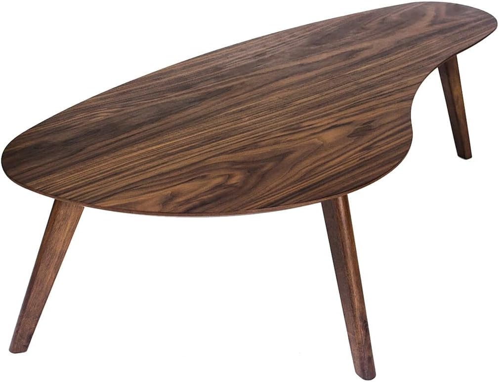 Inmod Kidney Shaped Coffee Table, Walnut Mid Century Modern Coffee Table