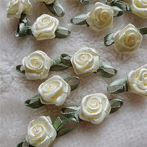 100Pcs/Lot Mini Handmade Roses Flower Artificial Satin Ribbon Rosettes Fabric Appliques For Wedding Decoration Craft Sewing Accessories (Apricot) #TOP4