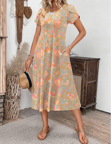 Image of ZEAGOO Womens Casual Dresses for Summer Short Sleeve Flare Midi Dress Loose Flowy Beach Sundress