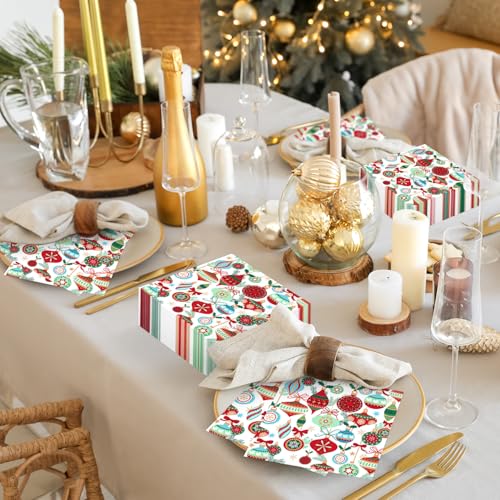 Quera 50 Pack Christmas Cocktail Napkins Disposable Vintage Lamp Ball Pine Branch Paper Napkins Winter Dinner Hand Napkin for Christmas Winter Holiday Party Supplies, 6.5 x 6.5 Inch – Image 6