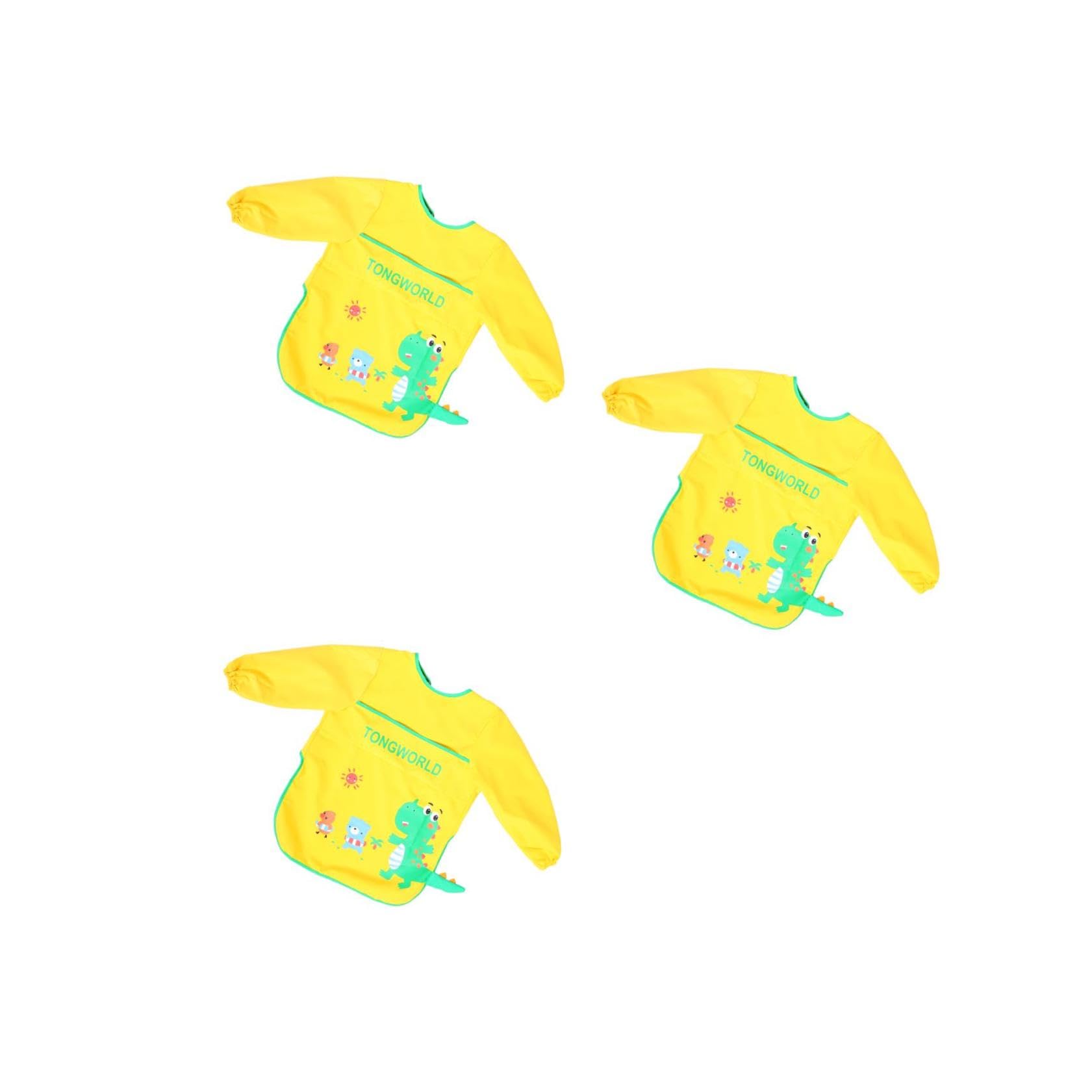 ibasenice 3pièces Tablier Garçon Fille Longue Manche Étanche Avec Motif De Dinosaures Smock De Peinture Et Cuisine Pour Garçons Et Filles