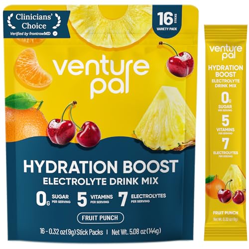 Venture Pal Sugar Free Electrolyte Powder Packets - Liquid Daily IV Hydration Packets for Rapid Rehydration | 7 Electrolytes & 5 Vitamins | Keto Friendly | Non-GMO | Vegan | Fast Dissolve | 16 Sticks