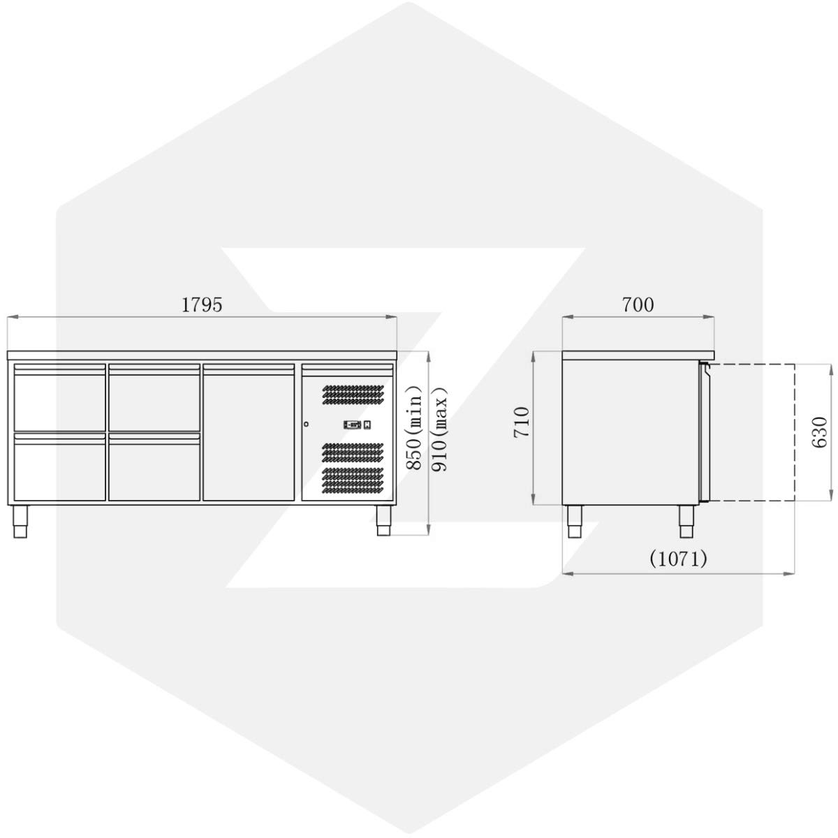 ZORRO Kühltisch ZGN 3140 TN | 1 Tür / 4 Schubladen | 1795x700mm | 1/1 GN