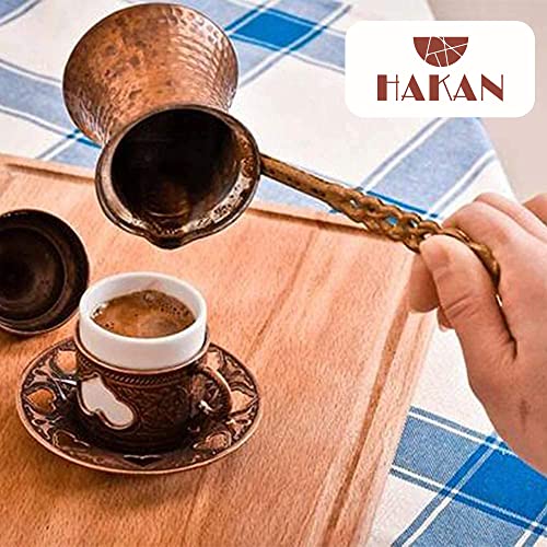 Hakan Turkish Hammered Copper Coffee Pot, Handmade Arabic Greek Vintage Stove Top Coffee Maker With Brass Handle, Antique Butter Warmer Jazva Briki, Traditional Ottoman Handcrafted Cezve (6.5 Oz) #TOP4