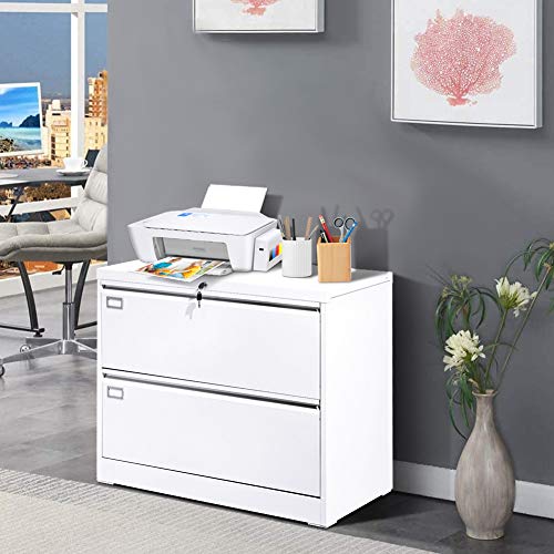 Bonusall Lateral File Cabinet 2 Drawer, Metal Lateral Filing Cabinet With Lock, Locking Organizer Filed Drawer Cabinet For Letter/Legal / A4 / F4 Size For Home Office, Sturdy Steel, White #TOP6