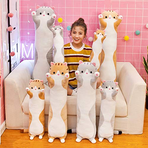 Snowolf Cat Soft Pillow Plush Long Throw Sleeping Pillow Cotton Kitten Pillow Cuddly Stuffed Cute Plush Doll Toy Gift For Kids Girlfriend (Gray, 50Cm/19.68Inch) #TOP5