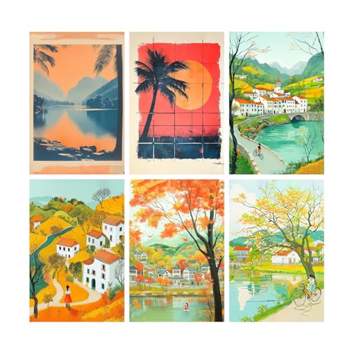 Image of SiddArtify Tropical Landscape Wall Art Prints Set - Vintage Travel Poster Decor for Living Room Bedroom Office - 8x12 inch Board Pack of 6