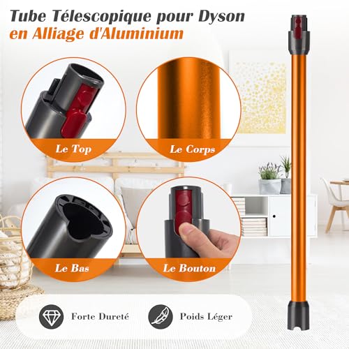 Elalove Ersatz Aluminium Verlängerungsrohr für V11 V10 V15 V8 V7 Staubsauger – 73 CM Schnellmontage-Rohr mit 2-in-1-Bürsten Kompatibel mit Dyson Zubehör, Orange