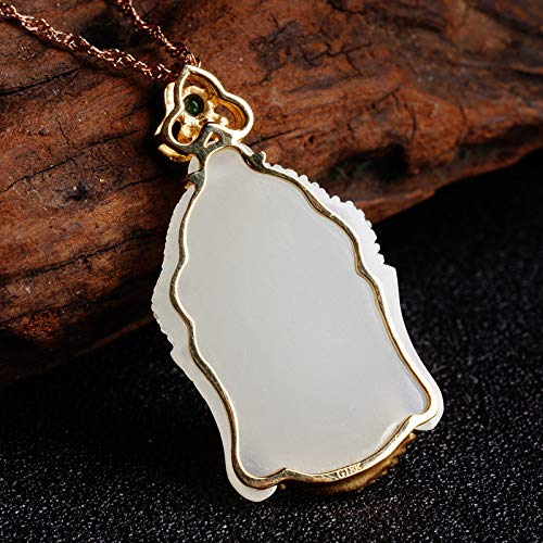 Natürliche Hotan Jade Buddha Kopf Anhänger weibliche 18K Gold weiße Jade Halskette