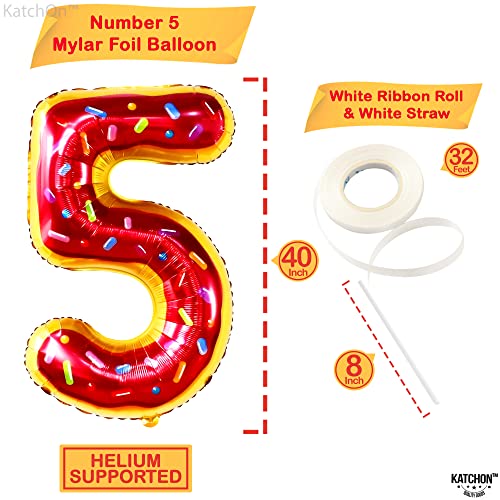 Image of KatchOn Donut Number 5 Balloon 40 Inch | 5th Birthday Balloon for Donut Party Decorations, 5 Balloon Number, 5th Balloons for Birthday Party