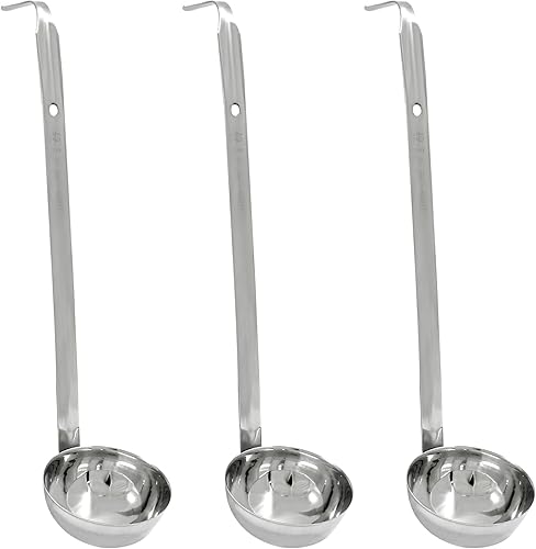 Vista 16 de Piutouyar Juego de 3 cucharones de sopa de 1 onza, cucharón de acero inoxidable con asas largas de gancho, accesorios para cocinar, cucharón