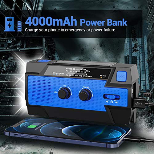 4000Mah Noaa Emergency Weather Radio: Esky Portable Hand Crank Radio With Solar Charging & Battery Operated, Am/Fm, 3 Led Flashlights, Motion Sensor Reading Lamp And Sos Alarm For Outdoor Emergency #TOP4