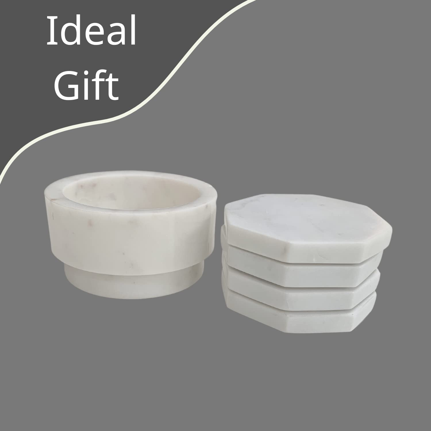 Enfriador de vino de mármol, pequeño soporte para bebidas ideal para fiestas y ocasiones. Este juego incluye cuatro posavasos octogonales de mármol de material natural de alta calidad (blanco)