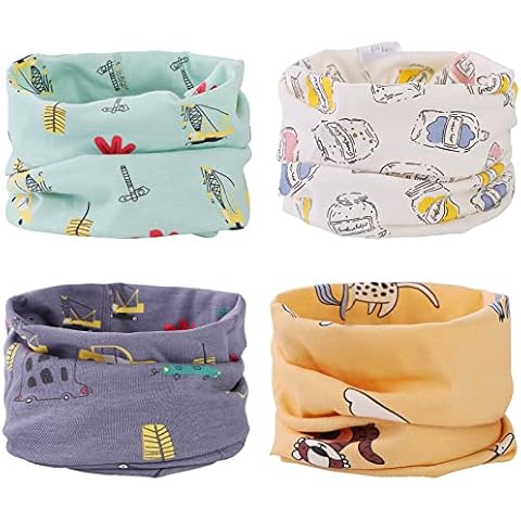 Richaa 4 Pcs Cotton Neckerchief Multifunction Infinity Scarves Winter O Ring Neck Warmer Windproof Soft Printing Pattern Knitting Scarf Cute Hat Bandana for Kids Boys Girls 0-12 Years Cover