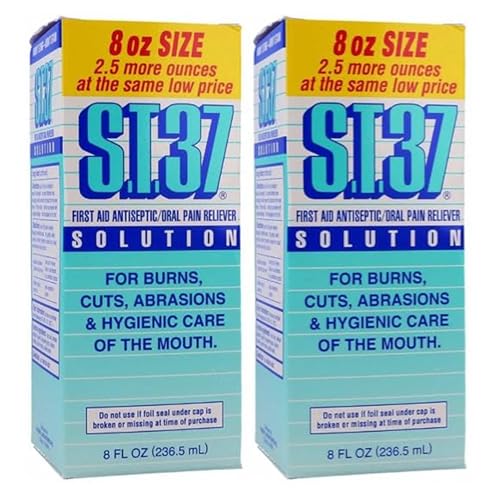 ST.37 Solution – First Aid Antiseptic/Oral Pain Reliever for Burns, Cuts, Abrasions, and Hygienic Care of The Mouth, 8 fl oz (236.5 mL) (Pack of 2)