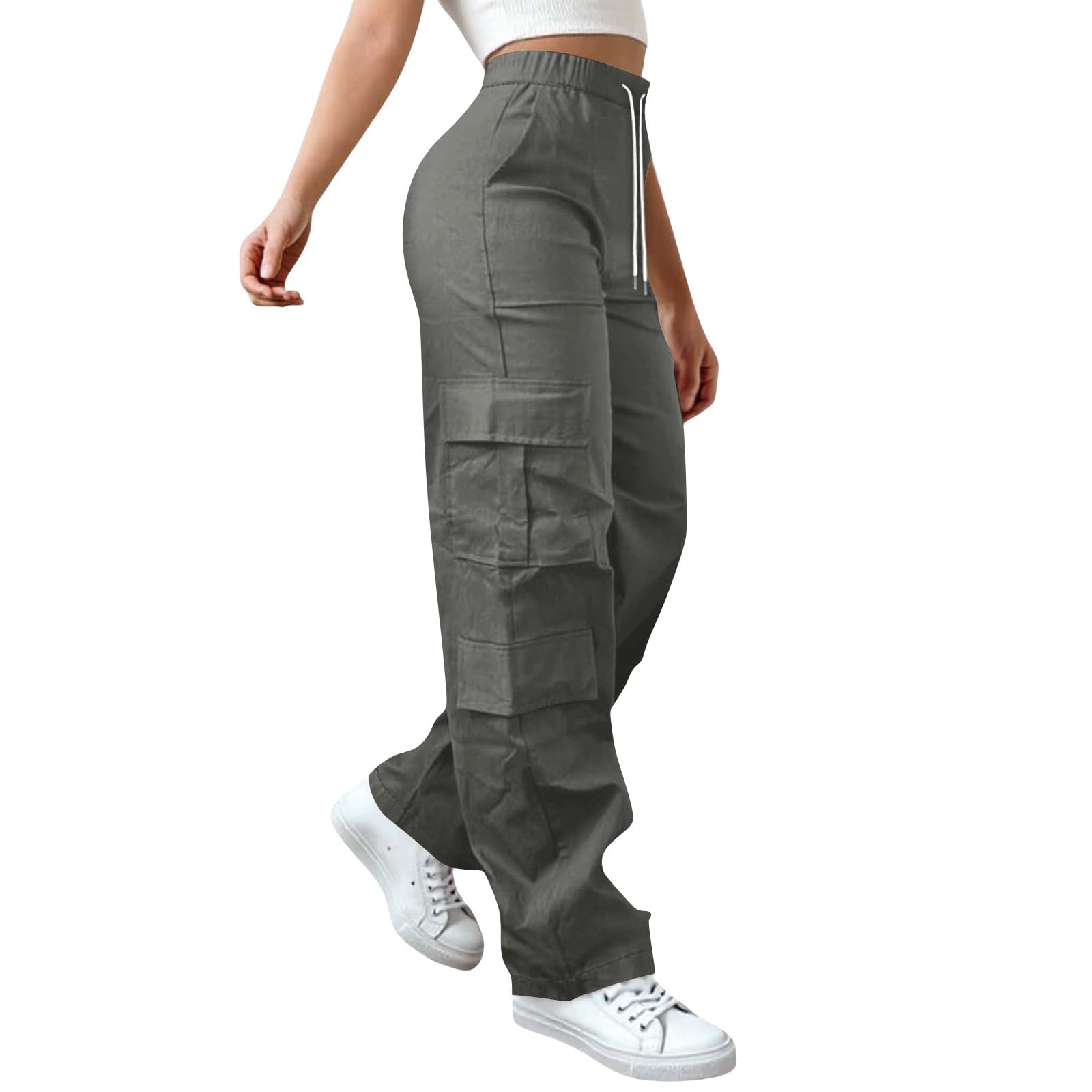 Pantalones de verano cómodos para mujer, pantalones cargo con bolsillos cargo, pantalones elásticos para exteriores con cintura semielástica, cómodos pantalones de trekking, monocolor