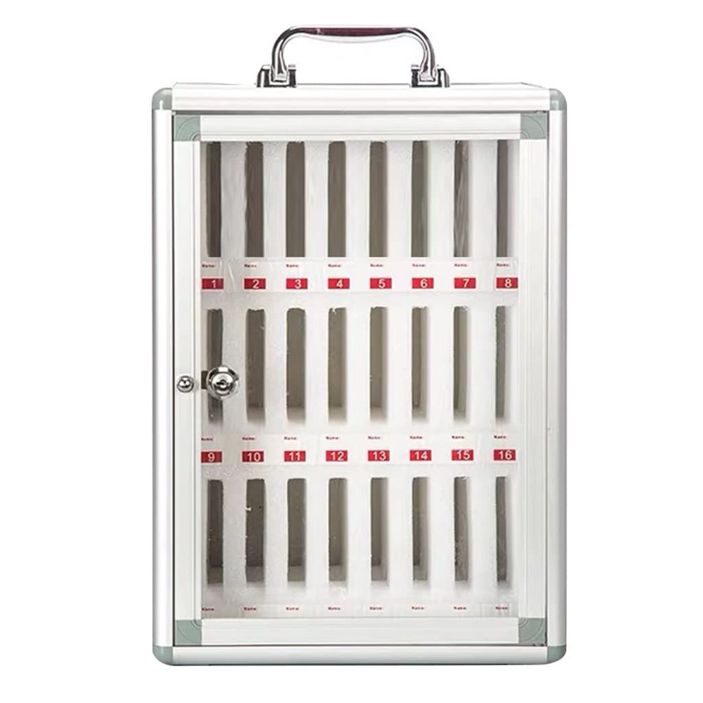 Cell Phone Storage Box 12-60 Slot Mobile Phone Storage Cabinet Aluminum Alloy Phone Lock Box Wall Mounted for School Factory Company(Silver-A,24)