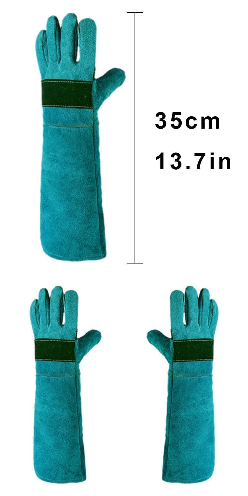 Guanto di Pelle AntiGraffio 35cm per Animali Antimorso Cane Addestramento Alimentazione Verde Scuro