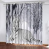 Vorhänge Blickdicht 2Er Set, 3D Tierischer Weißer Tiger Muster Gardinen Mit Ösen Für...