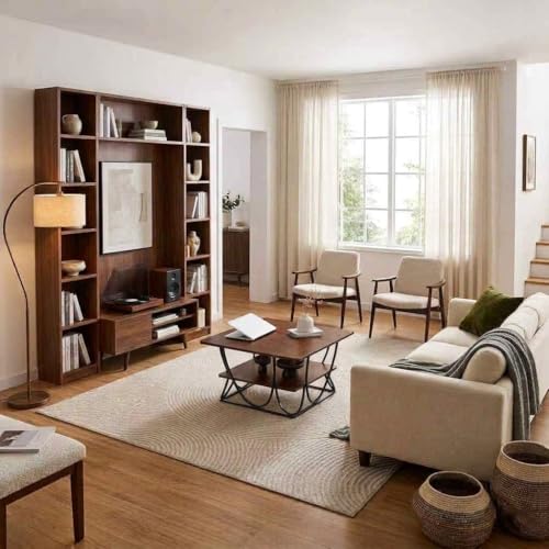 Image of EDEUEQUE Modern Center Table Coffee Table Sofa Side Table for Living Room Cocktail Table End Table with Storage Wooden Tabletop-Marble Print with Metal Frame (Black Brown)