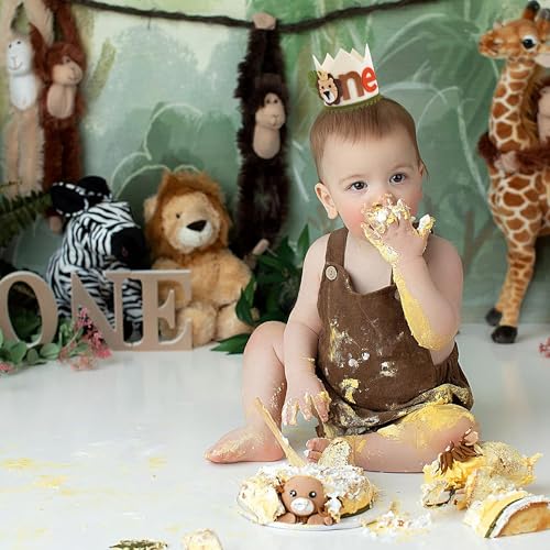 Image of Lion 1st Birthday Crown - Jungle Safari Wild One Birthday Cap Decoration for Boys, First Birthday Decoration for Baby Boy
