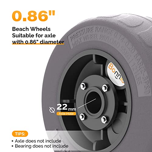 Bonnlo Beach Wheels 9" Replacement Balloon Sand Tires For Axle With 0.86" Diameter Kayak Dolly, Canoe Trolley, Beach Cart, Wagon, Buggy, Rolling Walker, Garden Cart, Wheelchair, Fishing Cart-2 Packs #TOP1