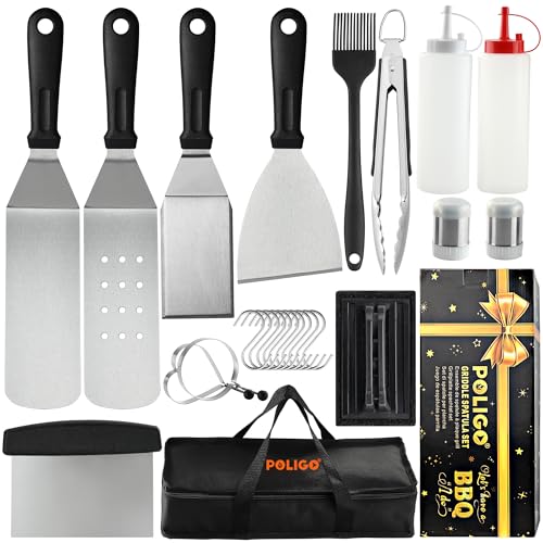 Poligo HMS-T12-A01 25Pcs Flat Top Griddle Accessories Kit - Essential Kit For Indoor And Outdoor Teppanyaki With Griddle Spatula cover