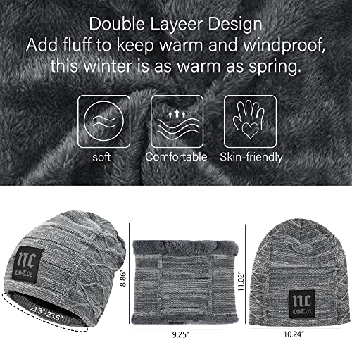 Fantastic Zone 2-Pieces Winter Beanie Hat Scarf Set Warm Knit Hat Thick Fleece Lined Winter Hat & Scarf For Men Women,Grey-2,One Size #TOP4