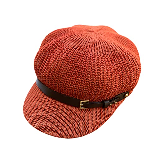 Newsboy Cap Summer Women Knit Mesh Breathable Baker Boy Painter Hat Adjustable Belt Pure Color Shade Beret Hat Blue #TOP5