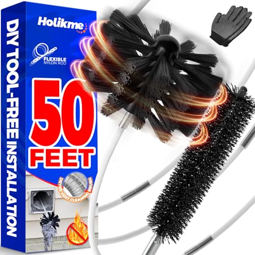 Holikme 50Feet Dryer Vent Cleaner Kit - Flexible Lint Brush with Drill Attachment, Extends up to...
