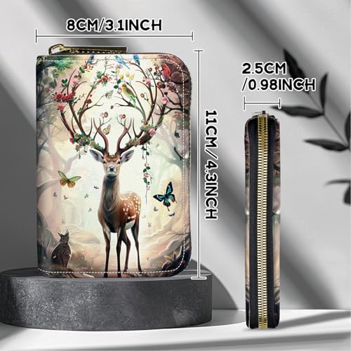 Image of Cute Credit Card Holder with Zipper, Decorative Deer Butterfly RFID-Blocking Card Case Small Wallet for Women Men, Multi-slot Card Organizer Case Travel Accordion Wallet