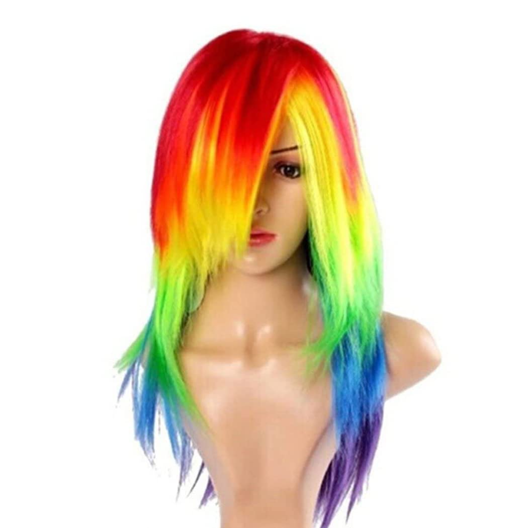 ME & YOUFunny Parties Multi Colour Rainbow Long Hair Wig | Halloween Cosplay Party Wig/Hair | Holi Celebration Props | Holi Colorful Wig| Multicolor Hair for Party Celebration