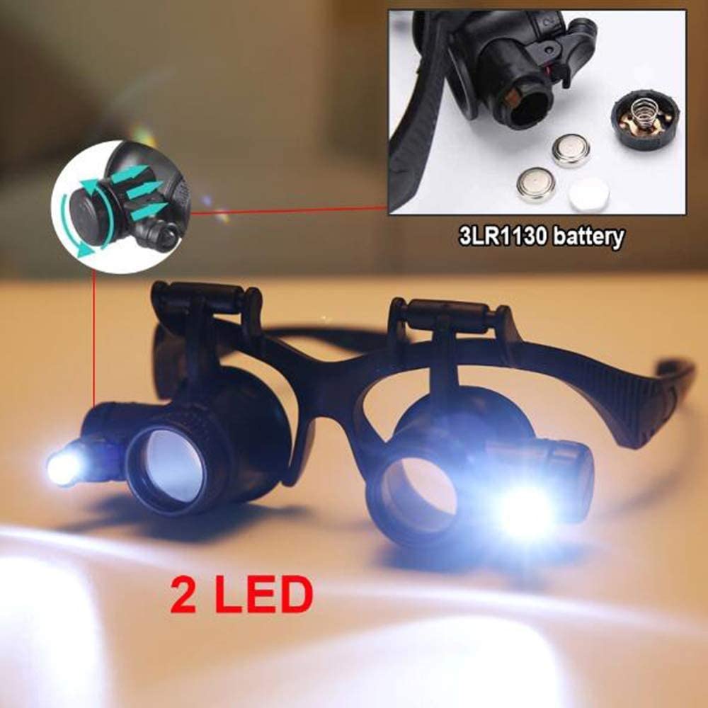 2,5-Fach, 4-Fach, 6-Fach, 8-Fach, 10-Fach, 15-Fach, 20-Fach, 25-Fach, Stirnband-Lupenbrille mit LED-Lampe, freihändige Lupen, einstellbar für Hobby, Elektriker, Juweliere