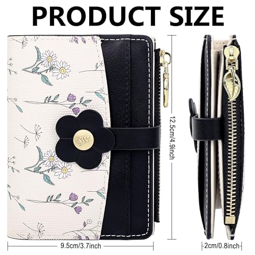 Image of Farcauo Small Floral Womens Wallet Cute Wallets for Women Thin Black Women's Wallet Kawaii Flower Card Wallets for Women Ladies
