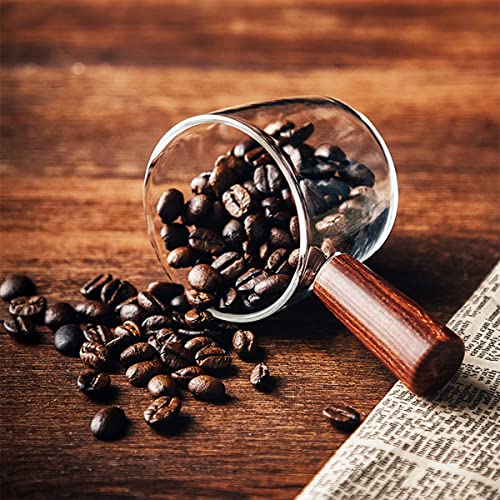 Mwellewm Single Spout Espresso Coffee Shot Glass With Wood Handle Measuring Cup Triple Pitcher Milk Cup Coffee Replacement Carafe For Barista Coffee Carafe Milk Espresso Making thumb #6