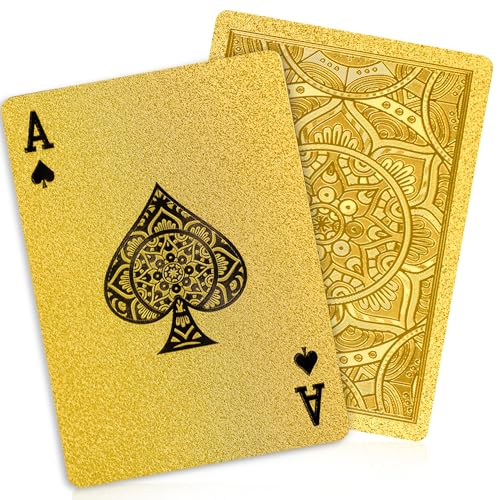 Gold Playing Cards Plastic Playing Cards Waterproof Deck of Cards Standard Playing Card for Adults Cool Premium Poker Card Set for Family Game Night Gift Camping Beach Pool Party Table Games