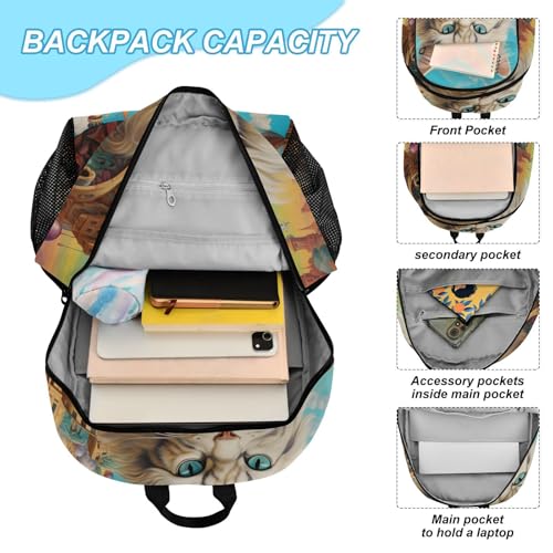 Backpack Lunch Bag Set for Travel Hiking Picnic, Castle Cat Print Backpacks with Insulated Lunch Box4