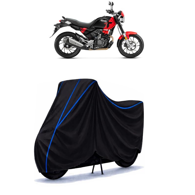 Image of Hero X-Pulse 200T 4V Bike Cover Water Resistant Universal Motorcycle Rain | Heavy Duty UV Protection, Dust, Scratch Indoor Outdoor All Weather with Black Blue Piping Elastic
