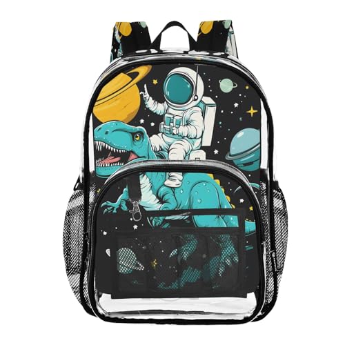 Cartoon Astronaut Solar System Clear Backpack Heavy Duty See Through Transparent PVC BookBag for Kids Boy Girl School Work
