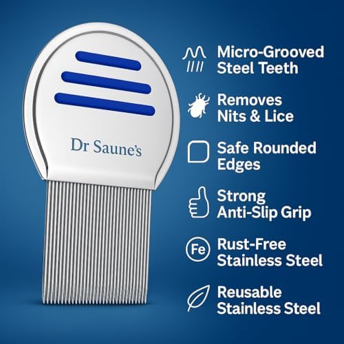 Image of Dr Saune's Lice Removal Comb | Reusable Hair Grooming Tool | Fine Teeth for Scalp Hygiene | Manual Nit & Debris Removal | For Kids & Adults (Lice-comb)
