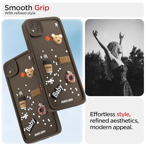 Image of Outlouders Back Cover for Redmi 10A / 10A Sport /Redmi 9 /9 Activ / 9C / Poco C31 | 3D Cartoon Cute Fun Bear | Silicone Full Body Protection Bumper Case (Brown)