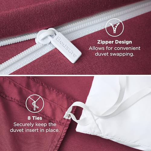 Image of Bedsure Duvet Cover Full Size - Soft Double Brushed Bedding Set for Kids & Adults, Zipper Closure, 3 Pieces, Includes 1 Duvet Cover (80 inchx90 inch) & 2 Pillow Shams, NO Comforter, Dark Red
