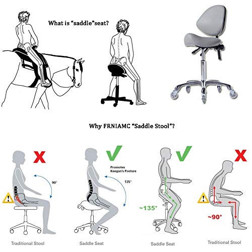 FRNIAMC Hydraulic Saddle Rolling Adjustable, Heavy-Duty (450 lbs) Stool Chair for Beauty Salon Massage Dental Clinic Home Office Use(Grey) - Thumbnail 2