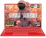 NOTODD Laptop 16" 12GB LPDDR4 512GB SSD Celeron N5095 Up to 2.9Ghz Quad-Core Win 11 PC 1920 * 1200 2K Screen Dual WiFi Support 2.5" HDD 1TB SSD Expand with Cooling Fan Numeric Keypad for Business-Red