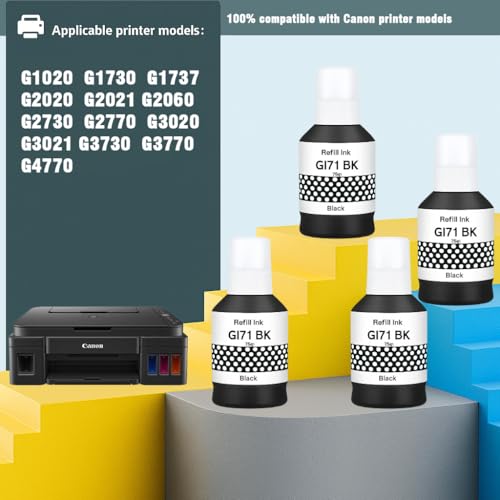 Image of KOSH GI-71 Refill Ink Compatible for Canon G1020,G2020,G2021,G2060,G3020,G3021,G3060 Printers (4, Black Pack of 4)