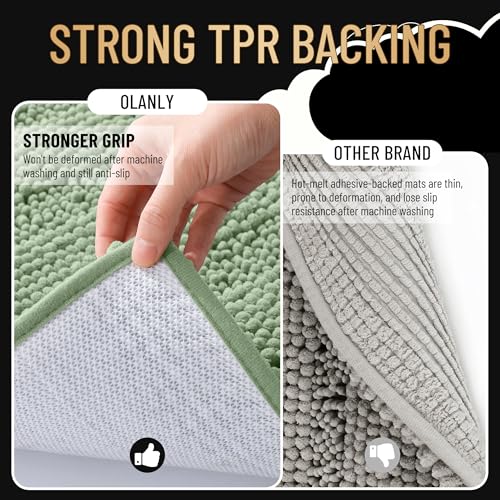 Image of OLANLY Thick Large Bathroom Rugs 50x30, Extra Soft Absorbent Chenille Striped Bath Rugs, Rubber Backing, Machine Wash, Bath Mats for Bathroom Floor, Tub and Shower, Home Decor Accessories, Sage Green
