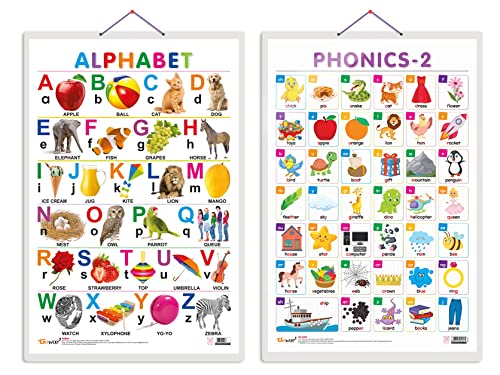 Image of GO WOO Combo of 2 Alphabet and PHONICS - 2 Educational Posters for Preschool Kids Classroom Study | Learning- Charts for Kids Learning (20 inchX30 inch Inches)