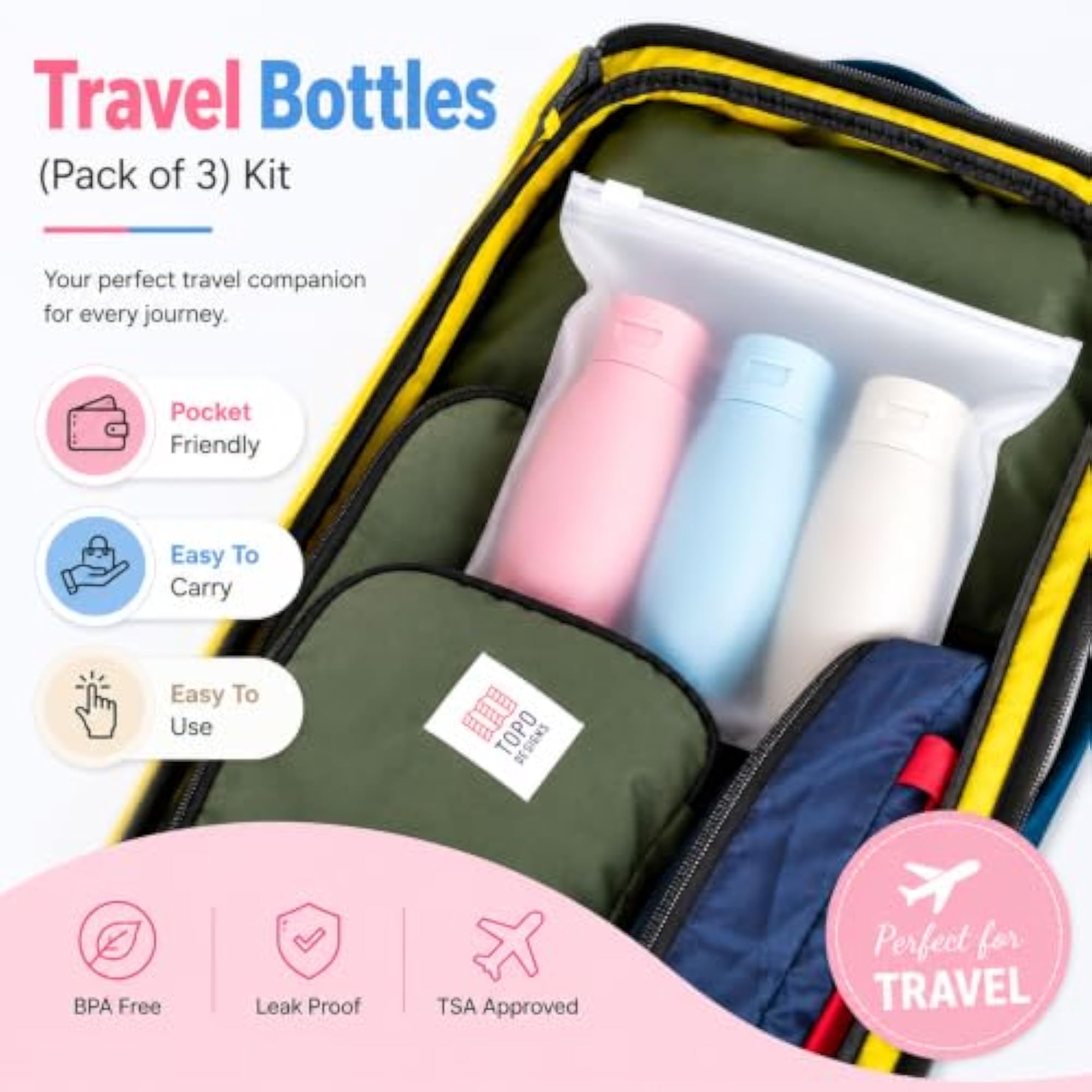 Travel Bottles for Toiletries, Leak-Proof Silicone Containers