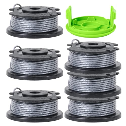 Replacement Spool for Greenworks 0.065 Single Line Auto-Feed String Trimmer Spools + Replacement Spool Cover Cap Compatible with Greenworks 24V12 and 40V13 String Trimmer -7Pack(6 Spool + 1Cap)